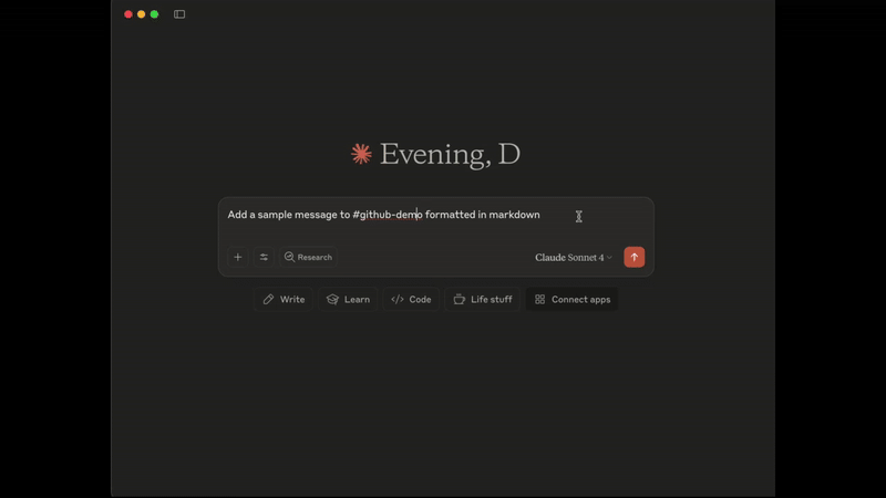 Slack MCP Server message addition demo showcasing message posting capabilities